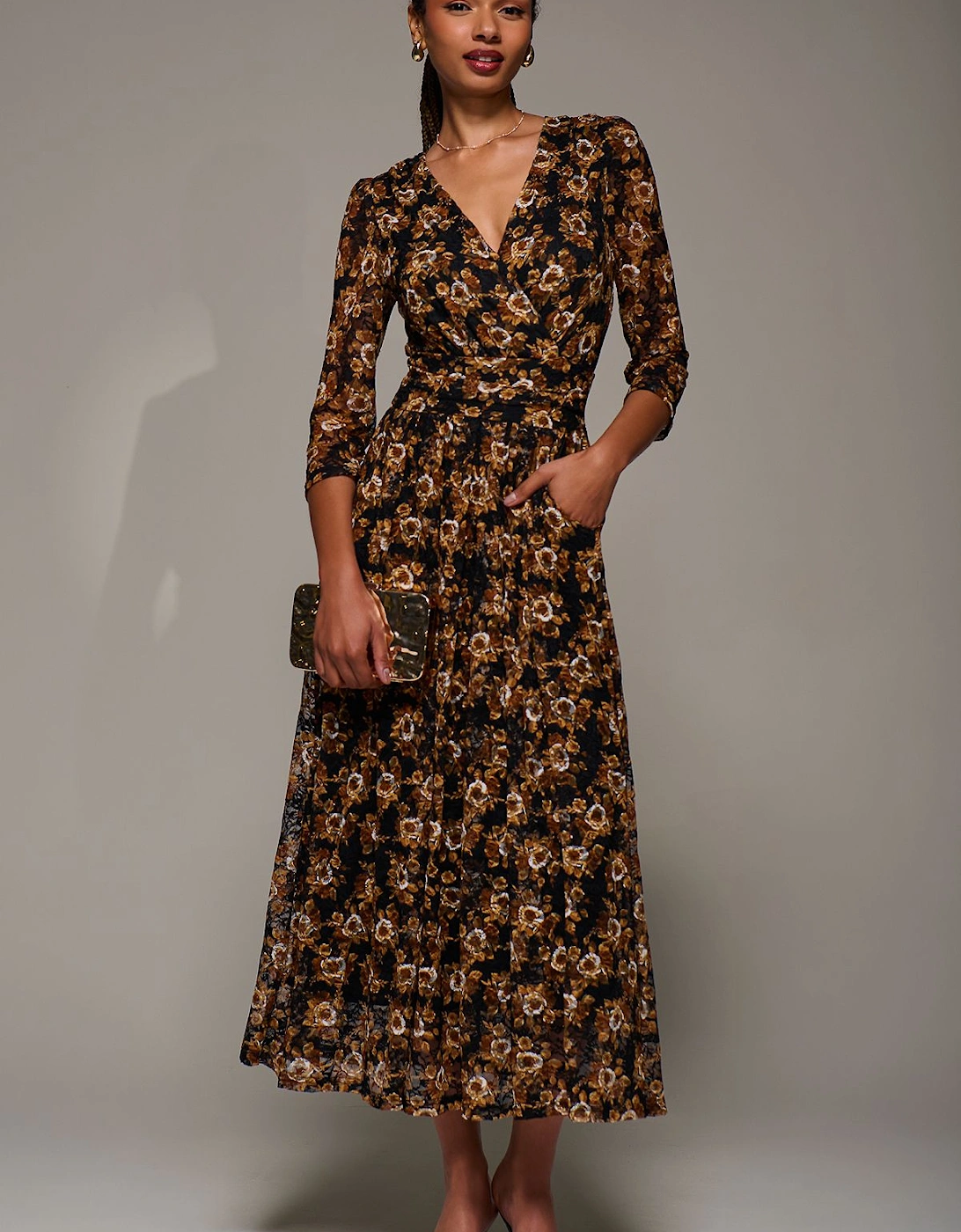 Three Quarter Sleeve Printed Lace Maxi Dress, 2 of 1
