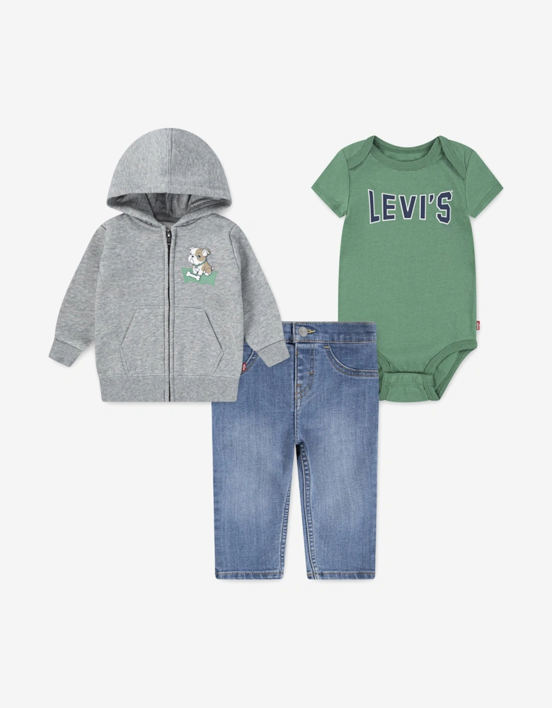 Baby Boys 3 Piece Jeans Set in Green
