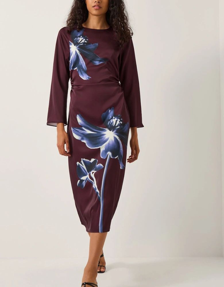 Polly Floral Print Midi Dress Red