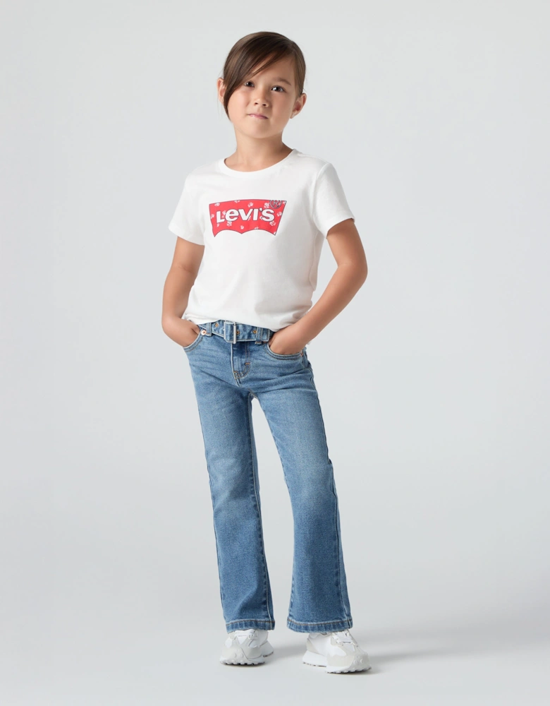 Girls Regular Rise Flared Jeans with Belt in Blue