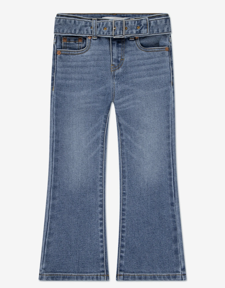 Girls Regular Rise Flared Jeans with Belt in Blue