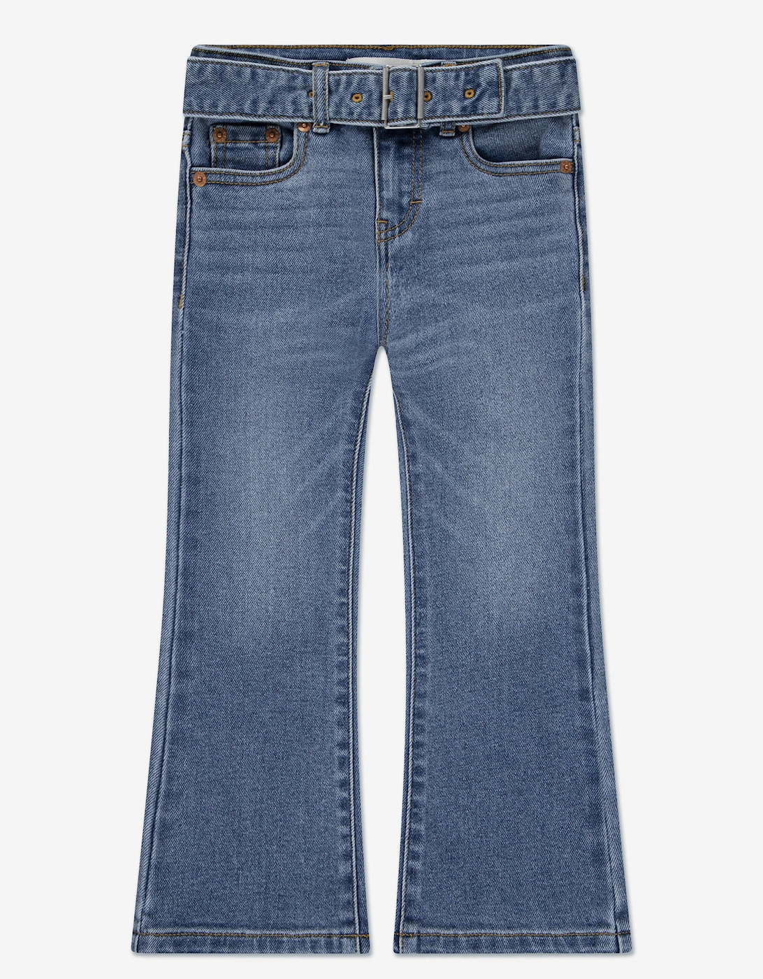 Girls Regular Rise Flared Jeans with Belt in Blue, 6 of 5