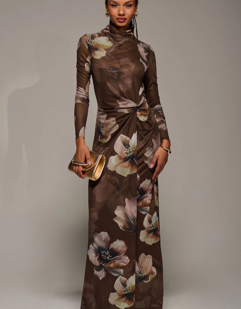 High Neck Long Sleeve Mesh Maxi Dress