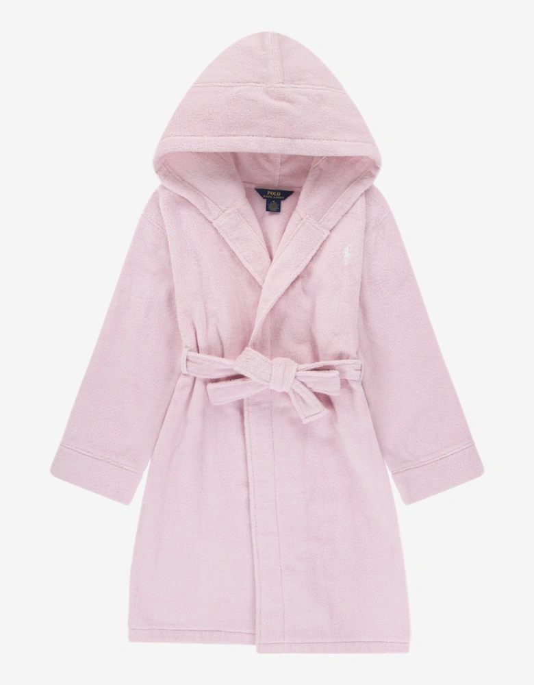 Girls Hooded Plush Terry Bathrobe in Pink