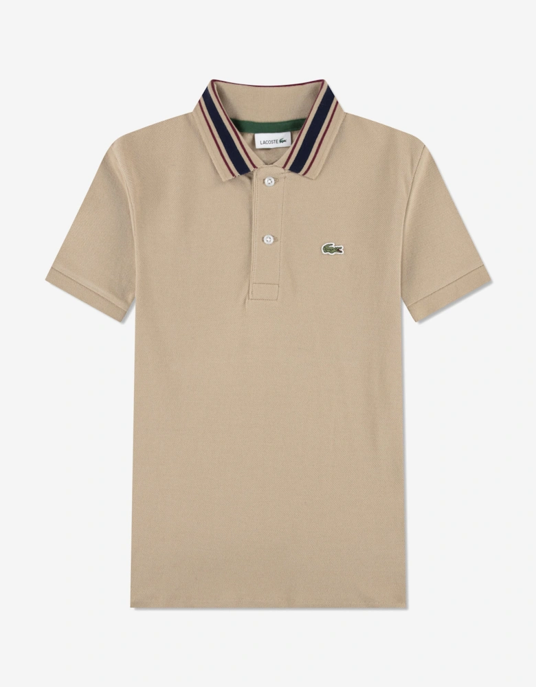 Boys Petit Pique Polo Shirt in Beige