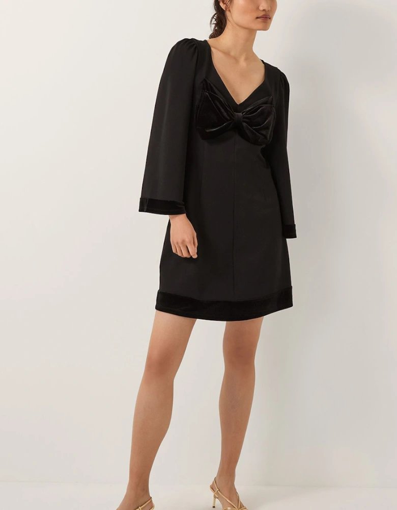 Blair Velvet Bow Long Sleeve Mini Dress Black