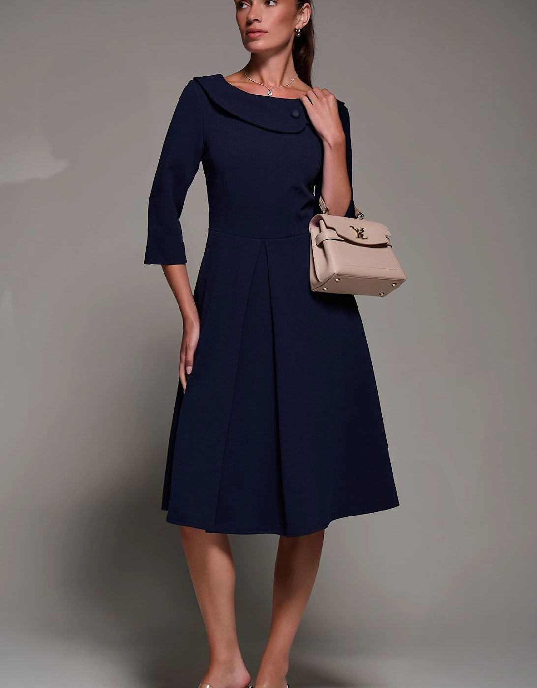 Buttoned Fold Collar Midi Dress, 2 of 1