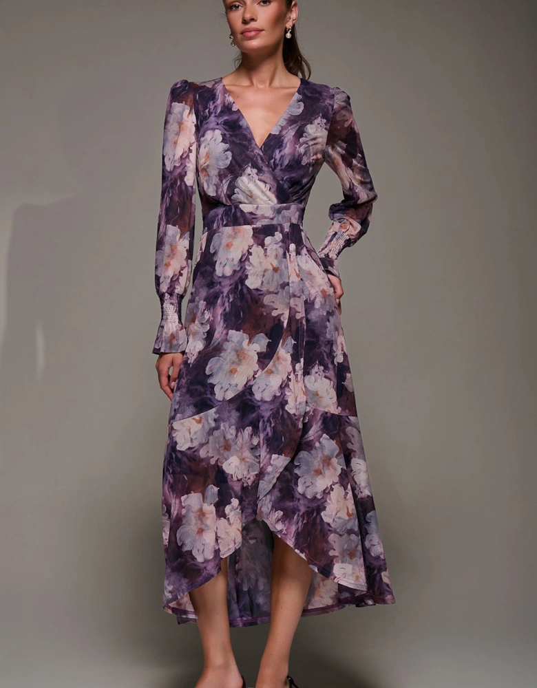 Ruffle Cuffed Sleeve Frill Mesh Maxi Dress