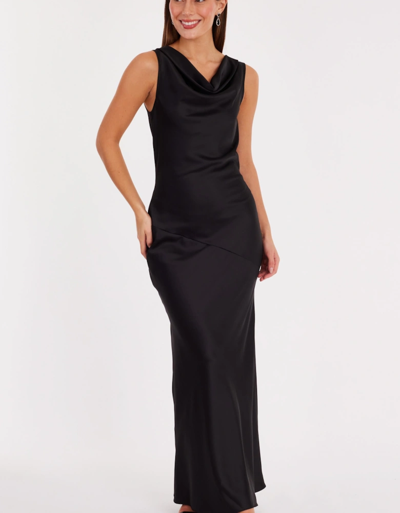 Black Satin Cowl Neck Maxi Dress