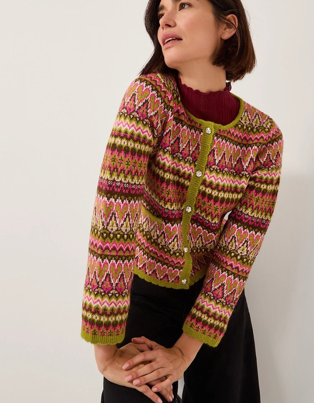 Fiona Fair Isle Cardigan Pink, 2 of 1