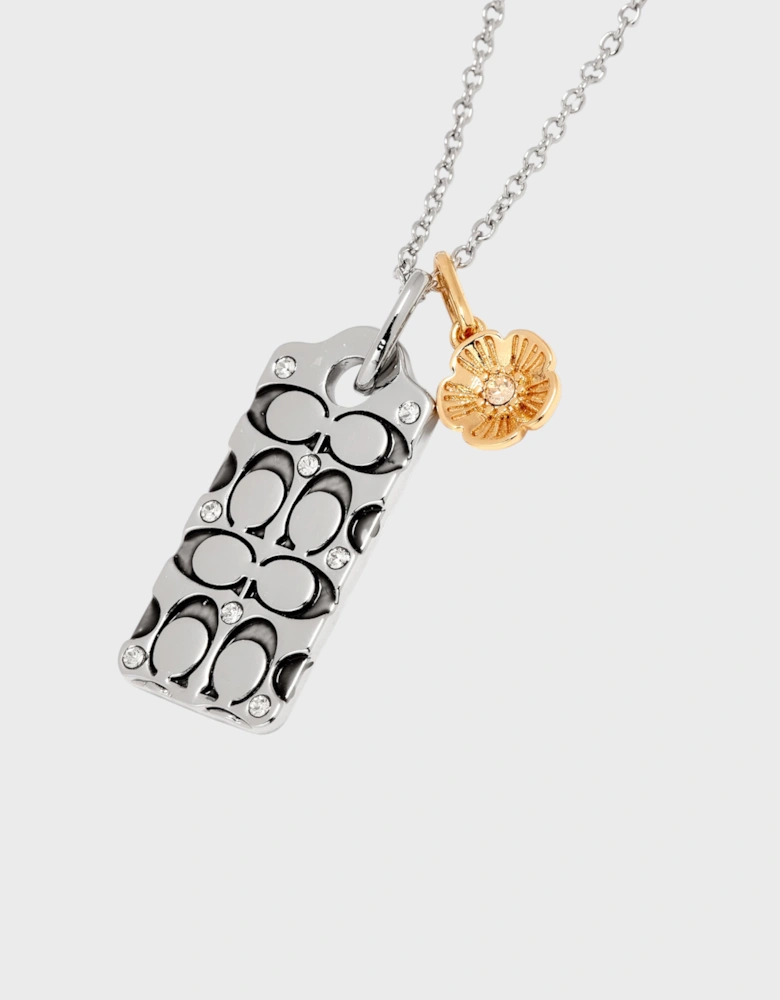 Signature Quilted C Tag Pendant Necklace Metal