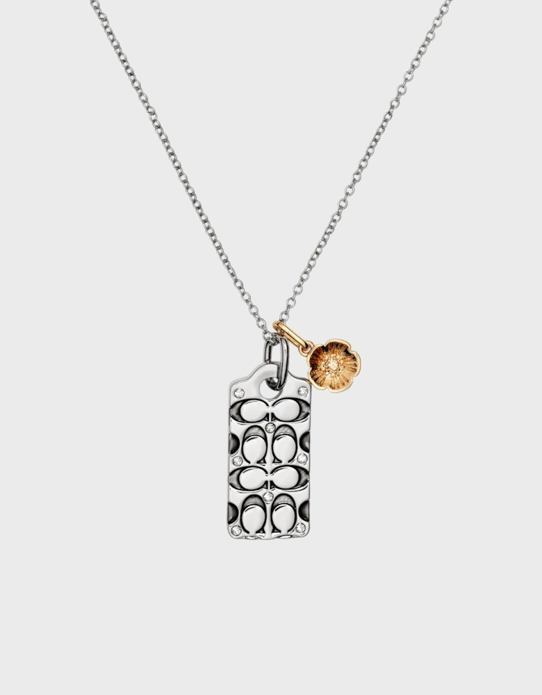 Signature Quilted C Tag Pendant Necklace Metal