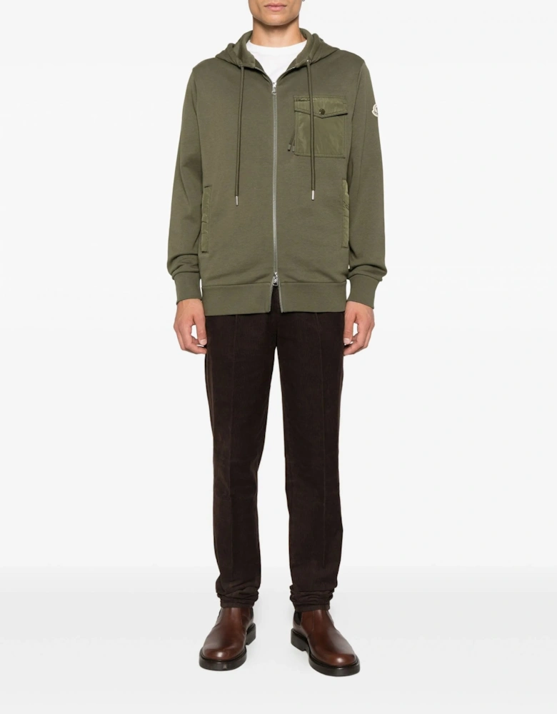 Zip Up Pocket Detail Hooded Top Green