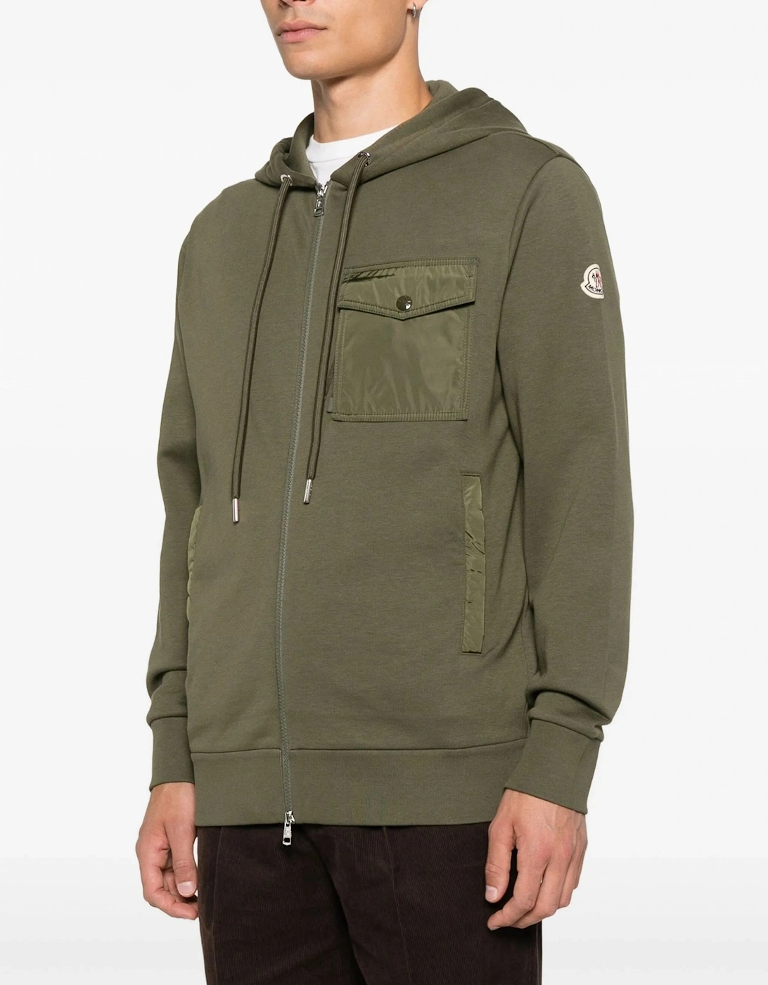 Zip Up Pocket Detail Hooded Top Green