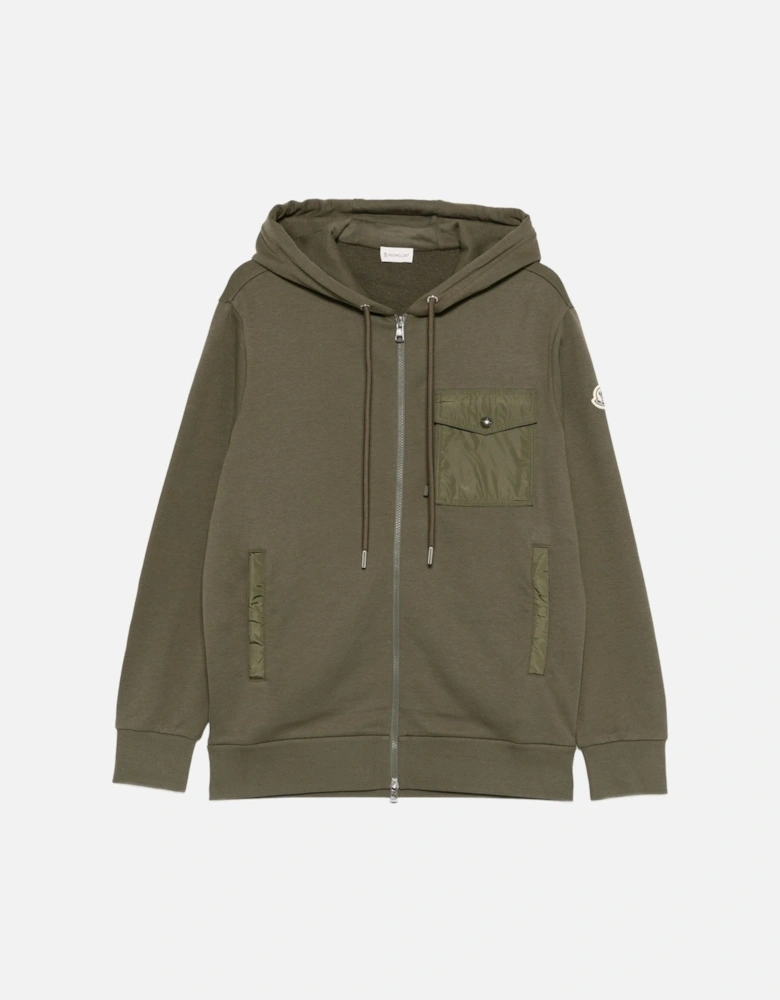 Zip Up Pocket Detail Hooded Top Green