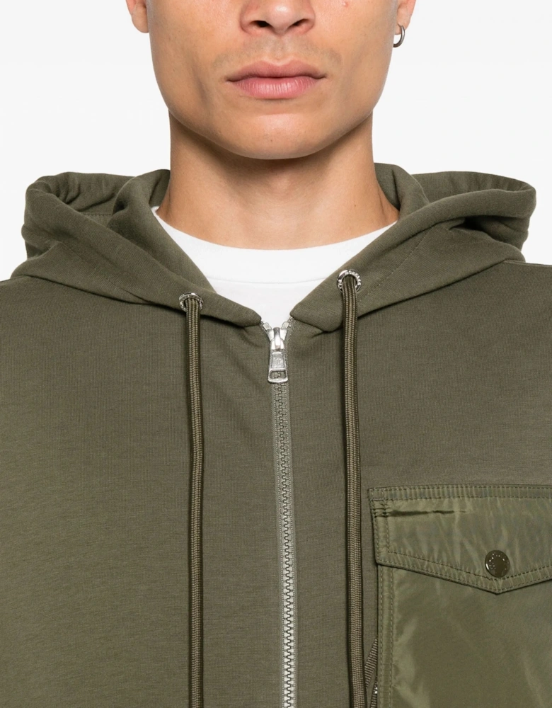 Zip Up Pocket Detail Hooded Top Green