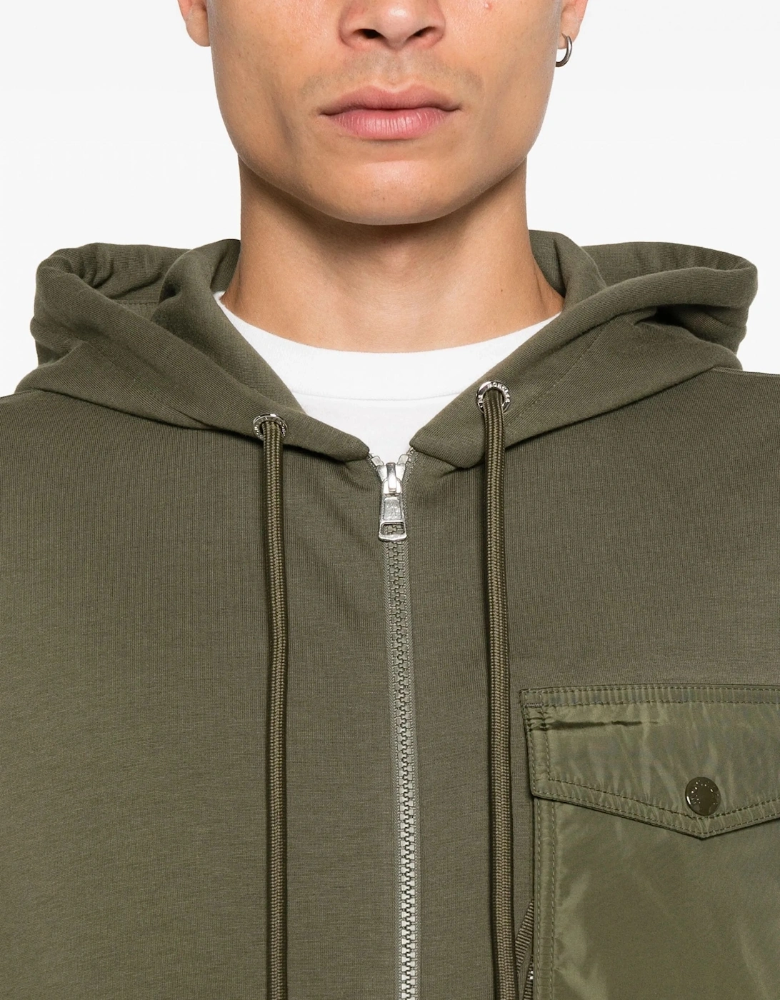 Zip Up Pocket Detail Hooded Top Green