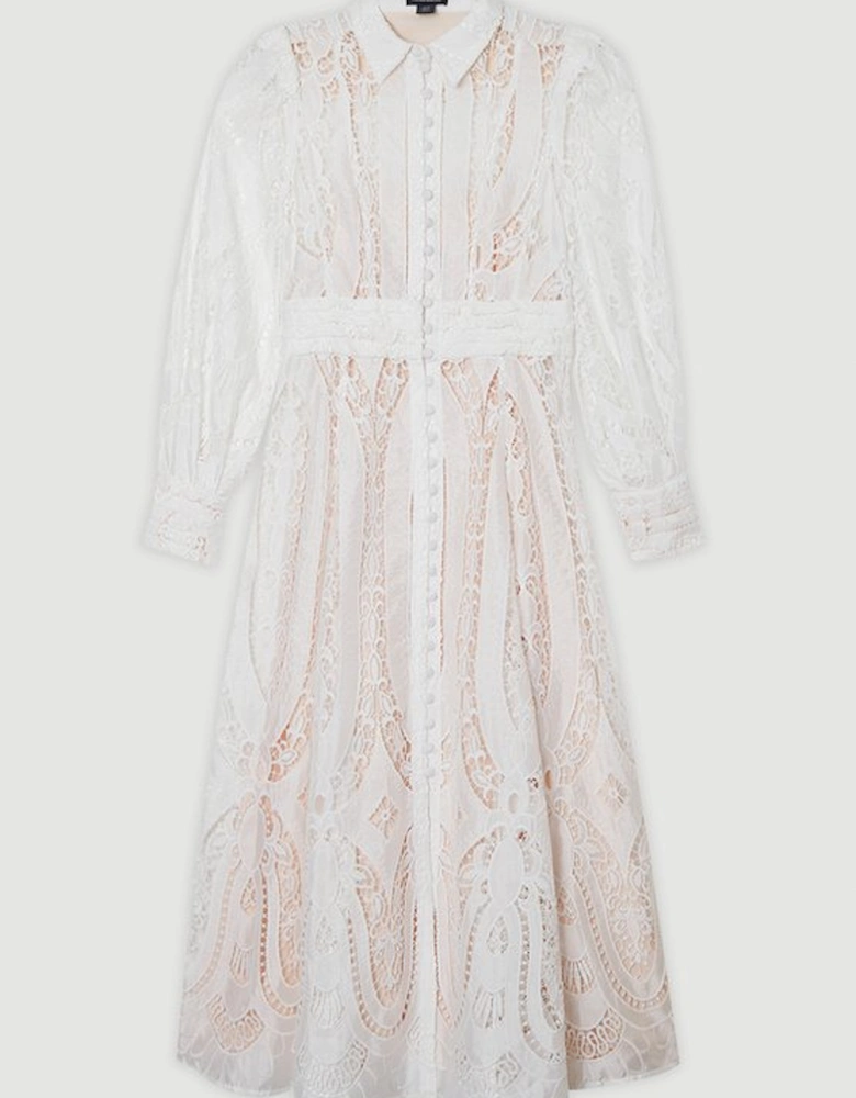 Sheer Georgette Cutwork Balloon Sleeve Woven Maxi Dress