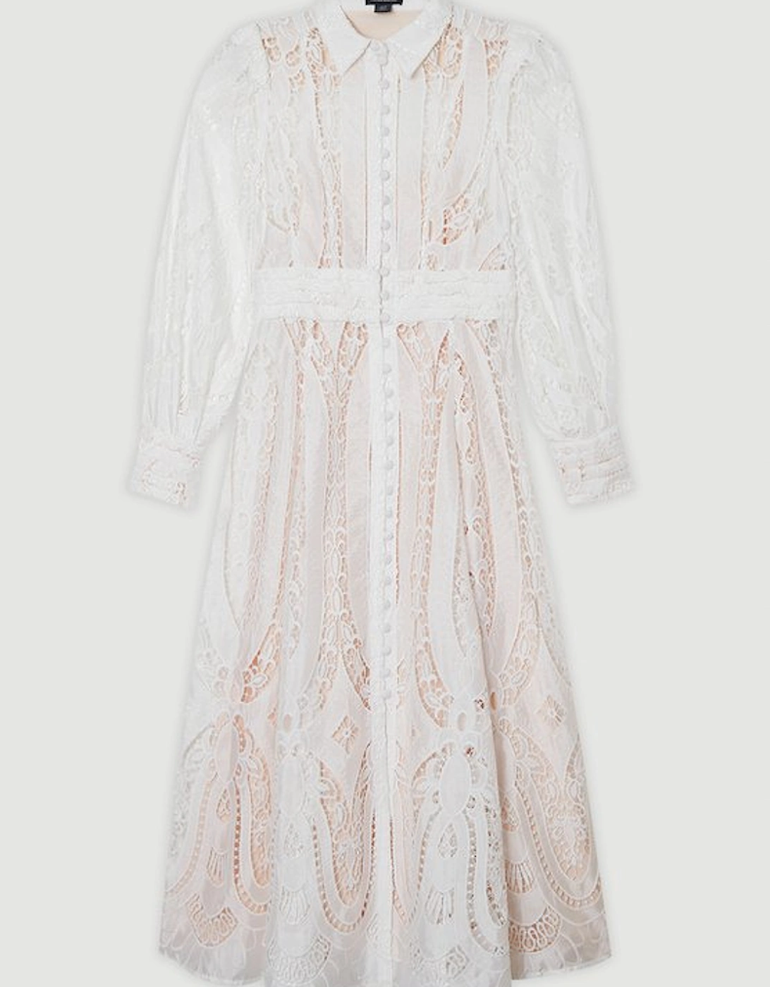 Sheer Georgette Cutwork Balloon Sleeve Woven Maxi Dress