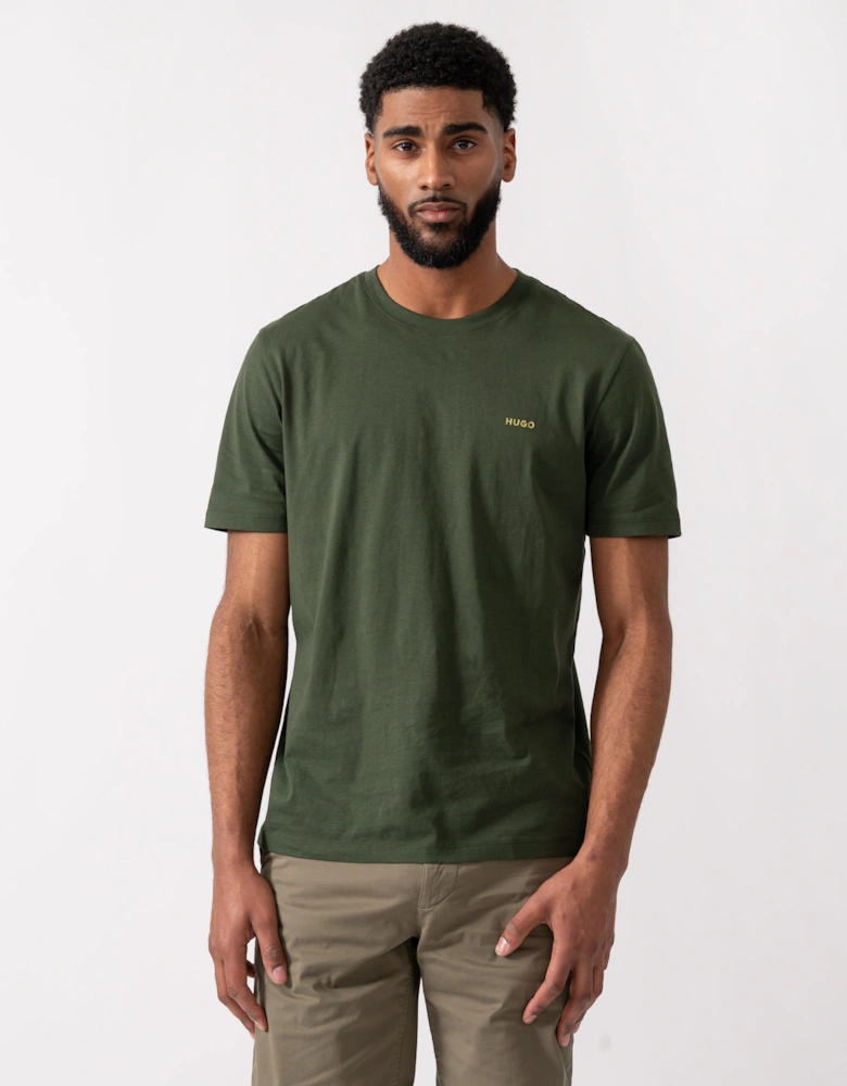 HUGO Dero222 Mens Cotton-Jersey T-Shirt with Logo Print - Dark Green 309