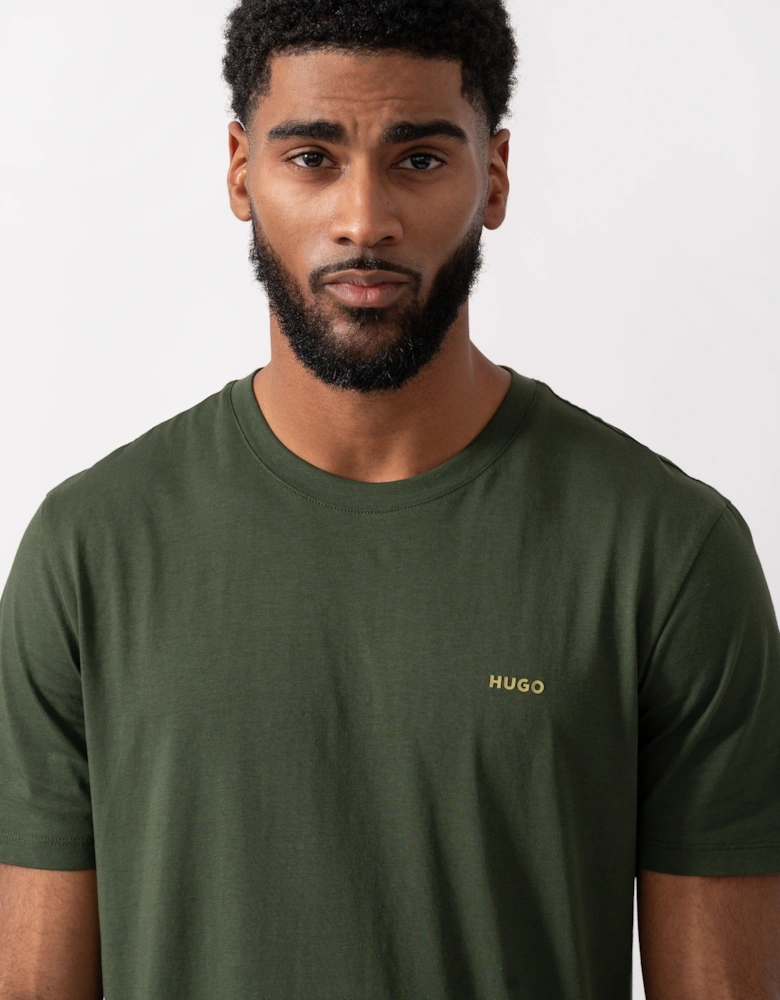HUGO Dero222 Mens Cotton-Jersey T-Shirt with Logo Print - Dark Green 309