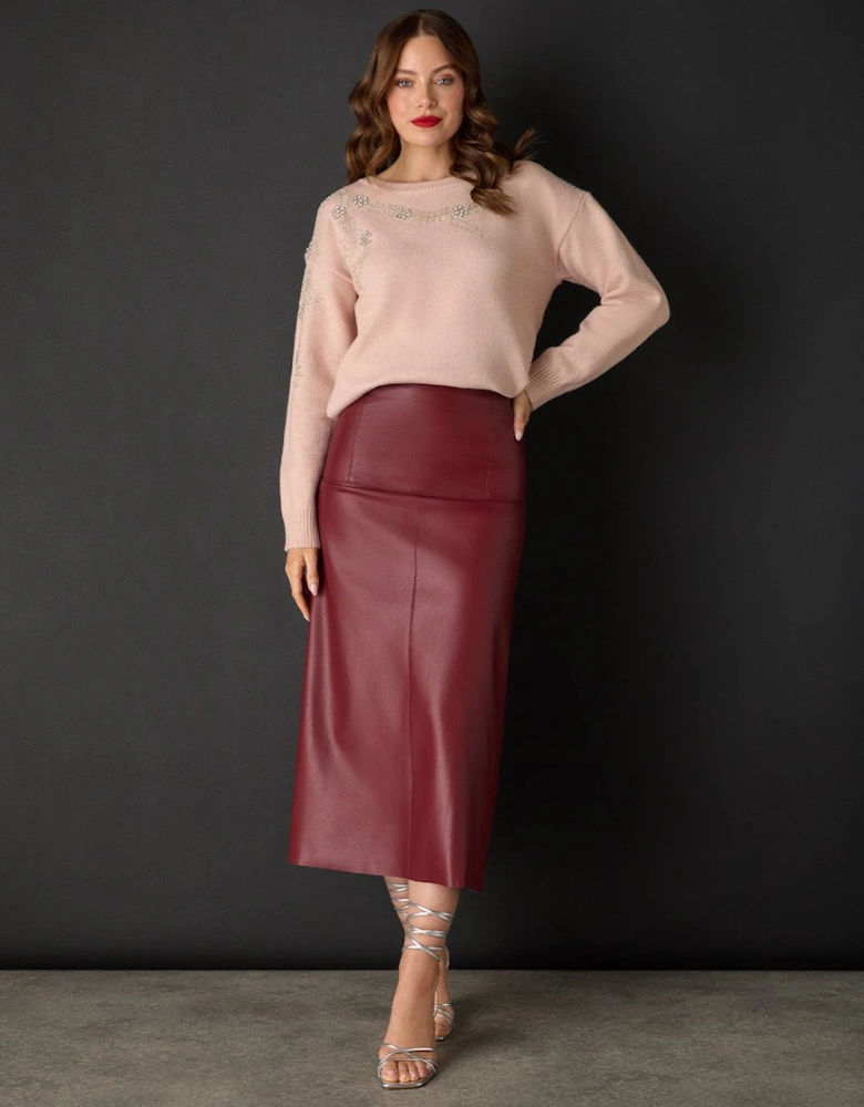 Faux Leather High Waist Midi Skirt