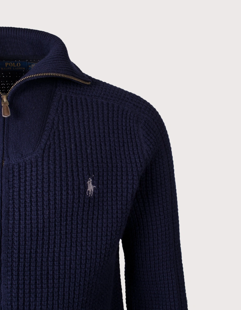 Waffle Knit Zip Through Jumper