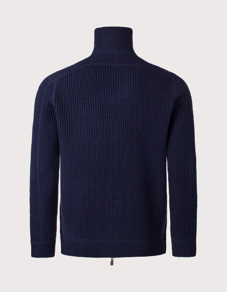 Waffle Knit Zip Through Jumper