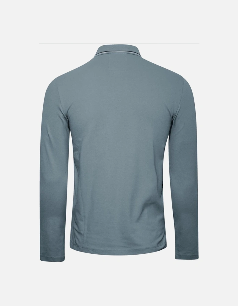 Cotton Striped Collar Light Green Long Sleeve Polo Shirt