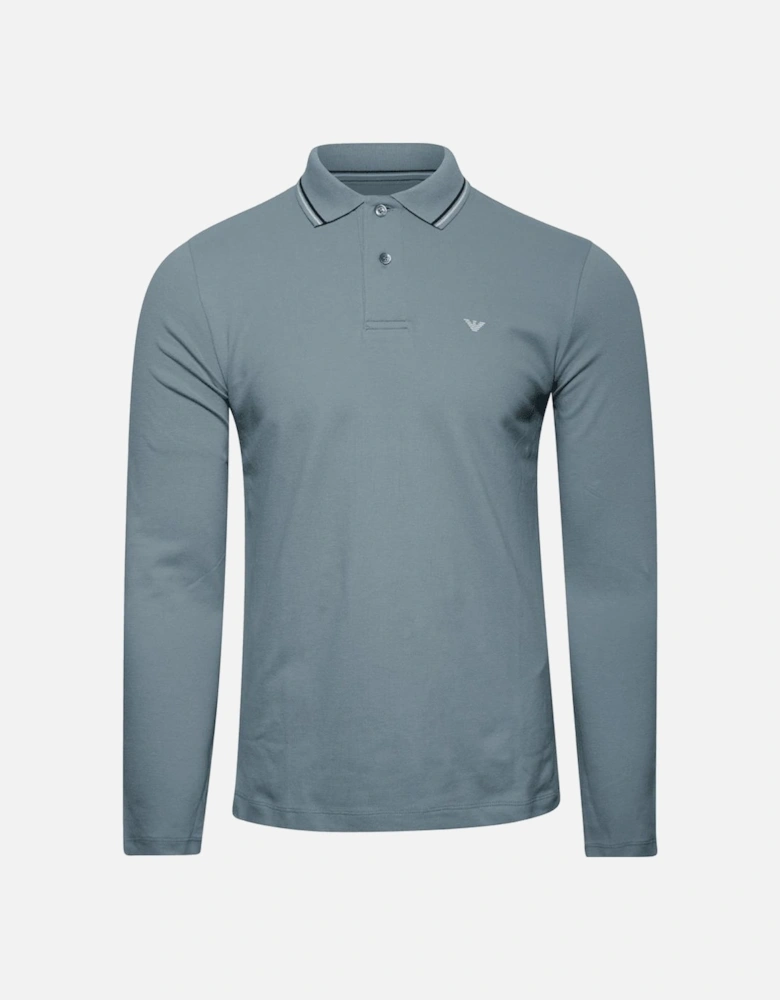 Cotton Striped Collar Light Green Long Sleeve Polo Shirt