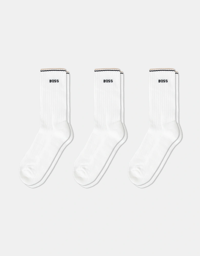 BOSS Orange Mens 3-Pack Cotton-Blend Short Socks with Logos - White 100