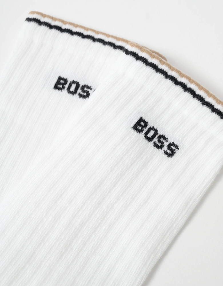 BOSS Orange Mens 3-Pack Cotton-Blend Short Socks with Logos - White 100