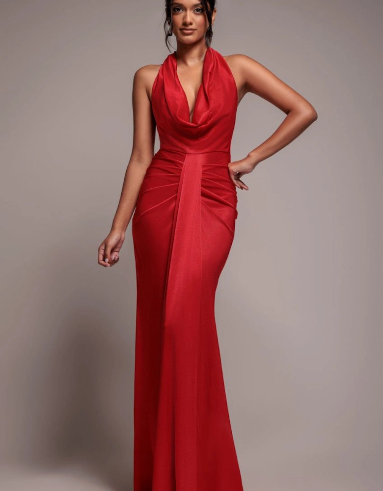Open Back Cowl Neck Maxi Dress