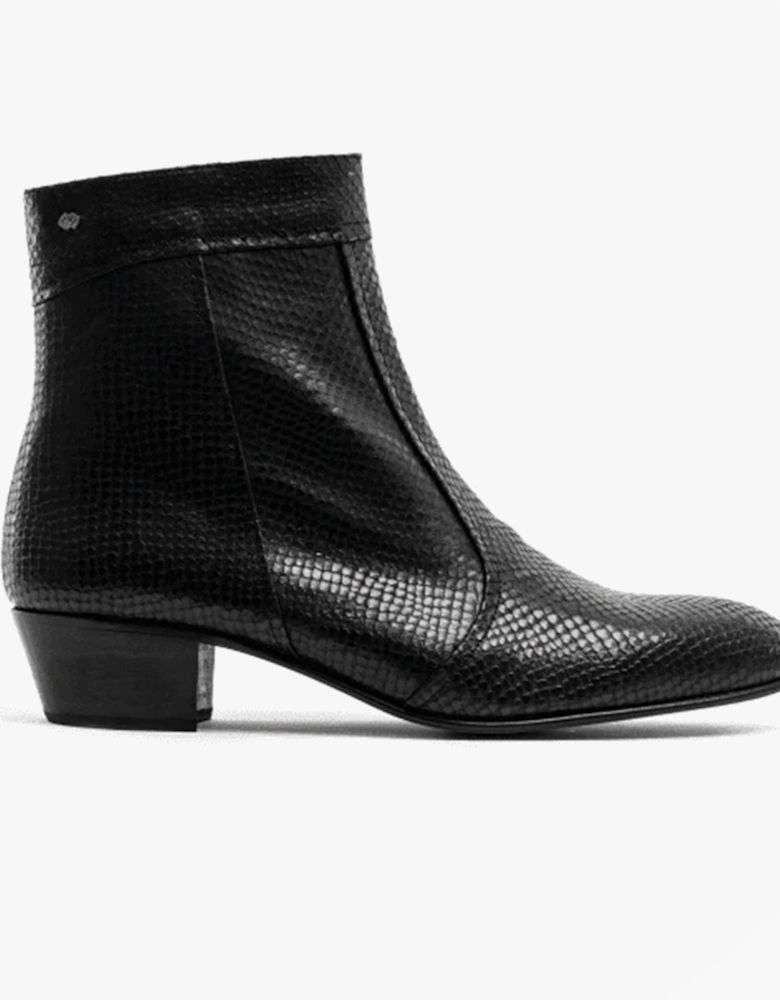 EMMANUEL Mens Snakeprint Leather Cuban Heel Boots Black