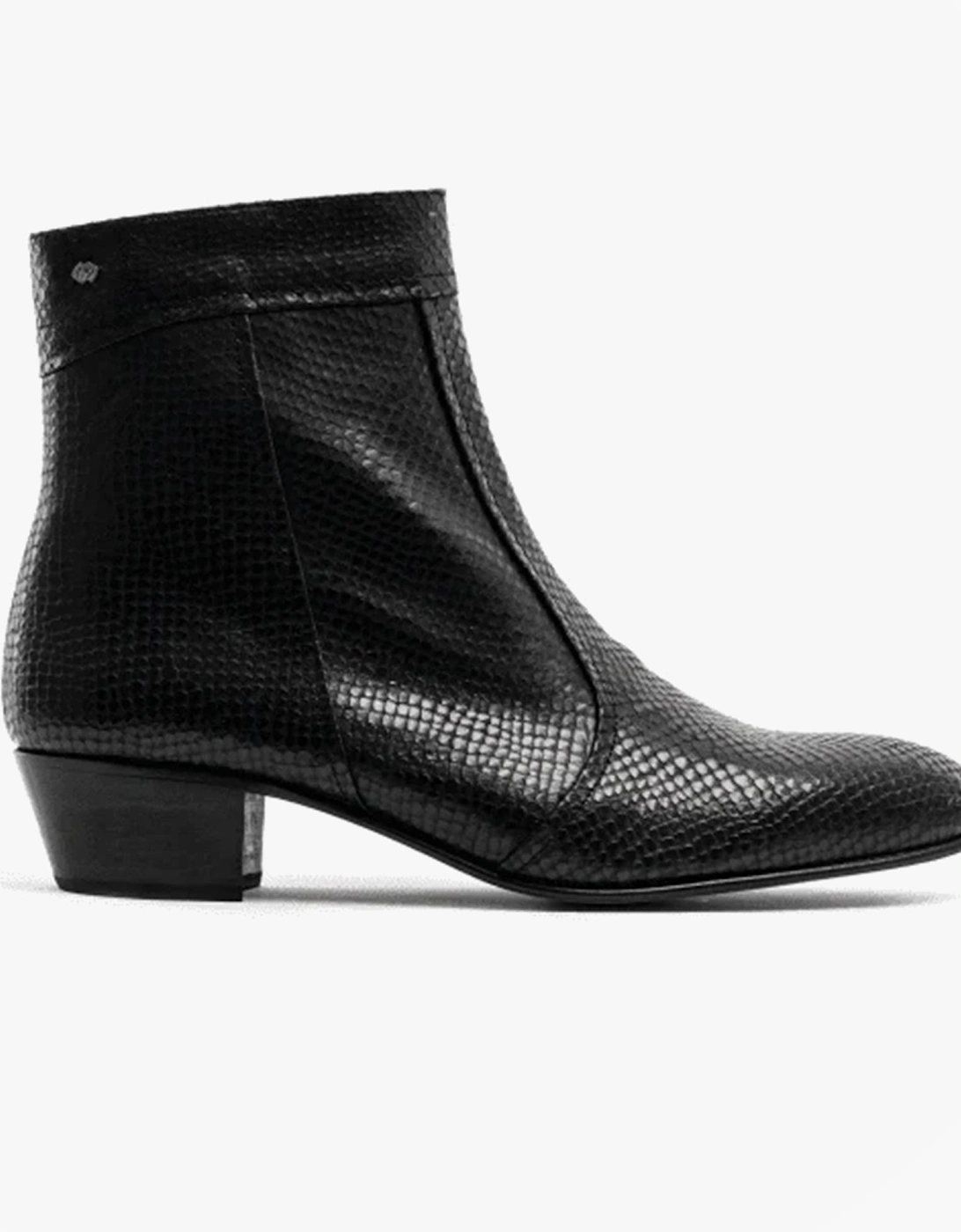 EMMANUEL Mens Snakeprint Leather Cuban Heel Boots Black