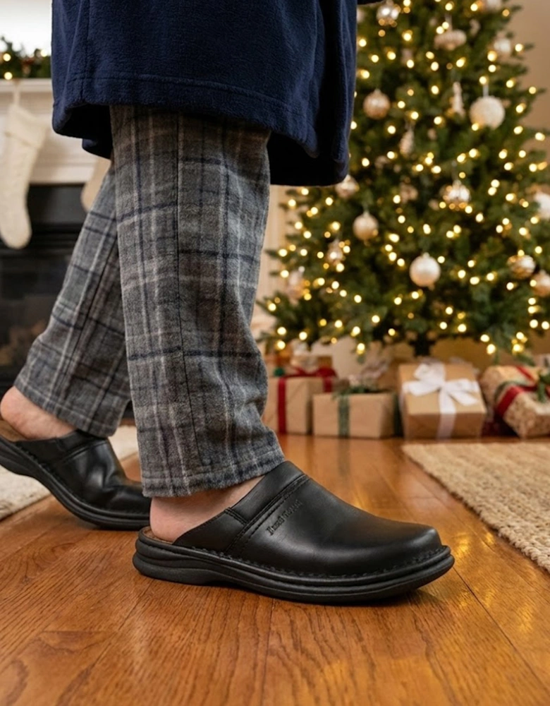 MAX Mens Leather Mule Clogs Black