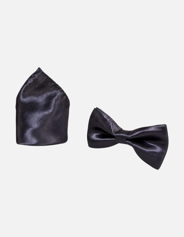 Stanley Satin Bow Tie and Pocket Square Set - Black