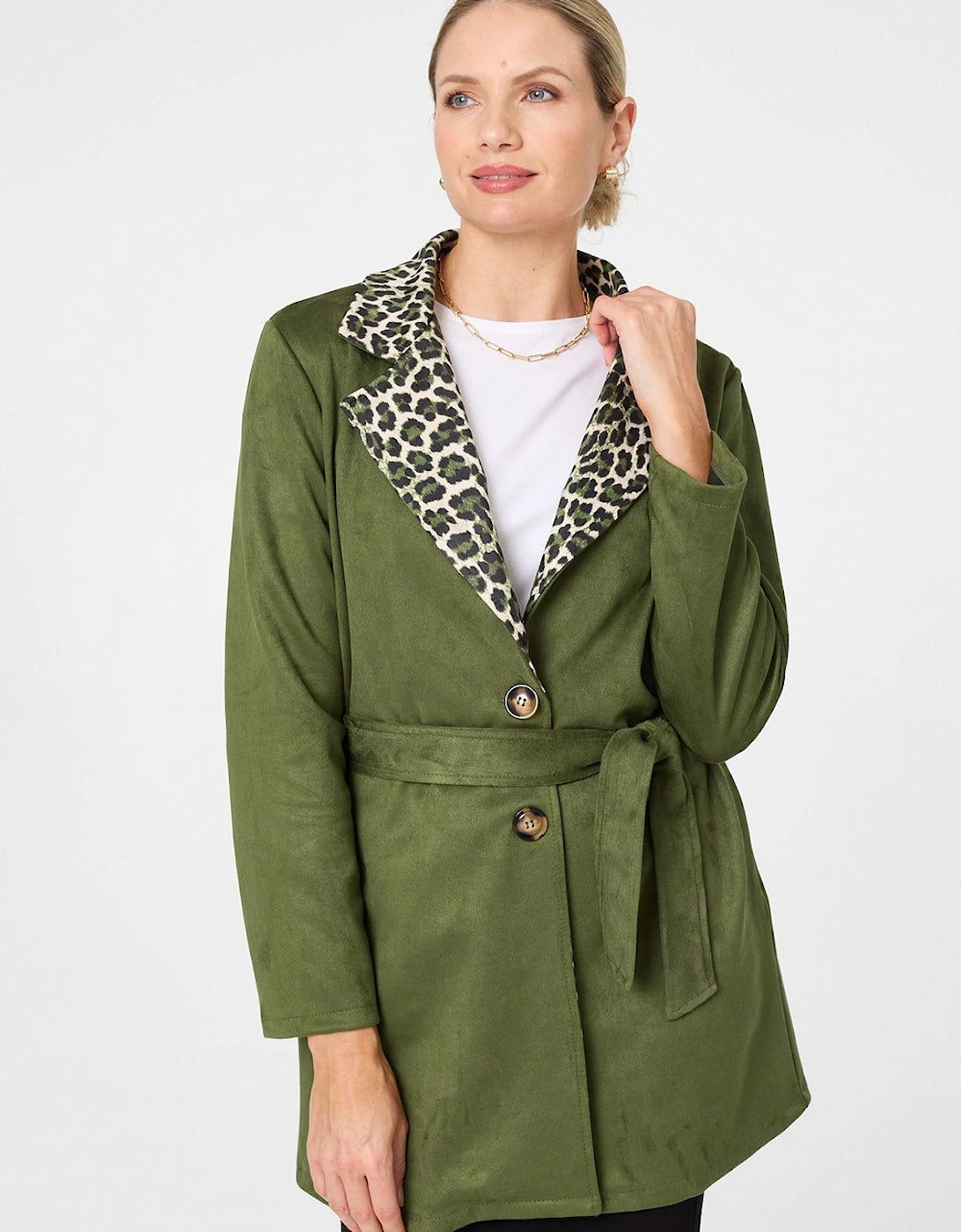 Animal Print Faux Suede Tie Waist Jacket, 2 of 1