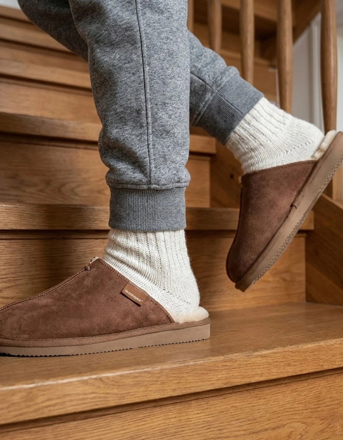 HUGO Mens Sheepskin Mules Brown