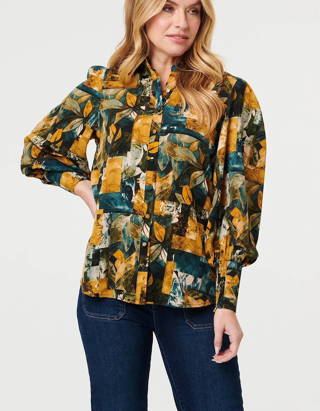 Leaf Print Puff Sleeve Relaxed Shirt, 2 of 1