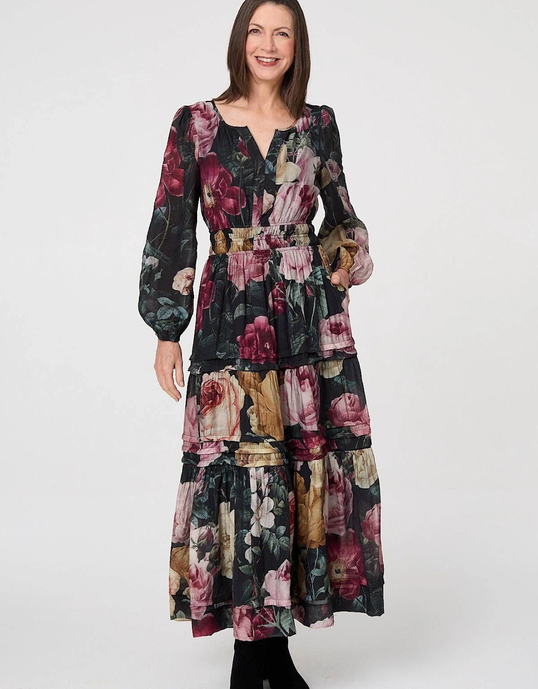 Floral Tiered Long Sleeve Maxi Dress, 2 of 1