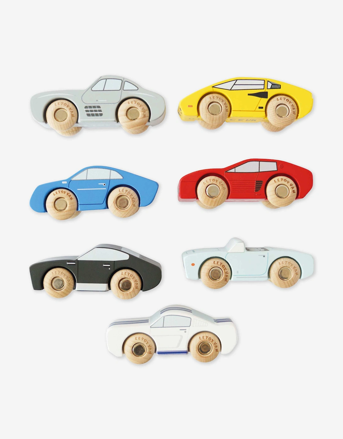 Le Toy Van Classic Wooden Sports Cars-7 Piece (W:9 x D:3 x H:3.3 cm) - Multi - Size: ONE size,