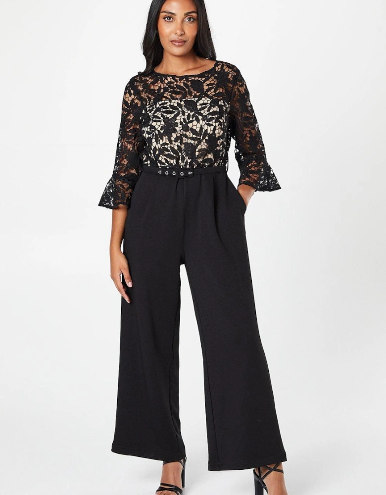 Petite Lace Ruffle Sleeve Jumpsuit