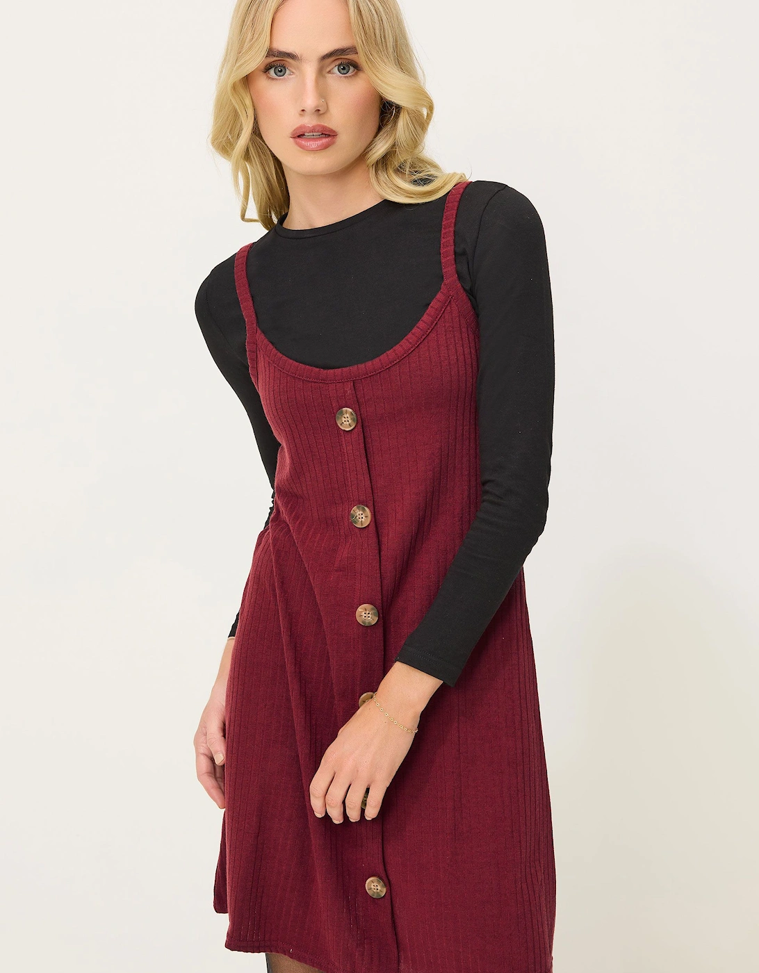 Petite Ribbed Button Mini Dress, 2 of 1