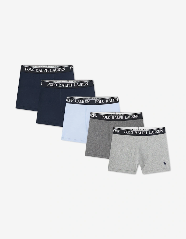 Boys Cotton Stretch 5 Pack Boxer Shorts Set in Blue