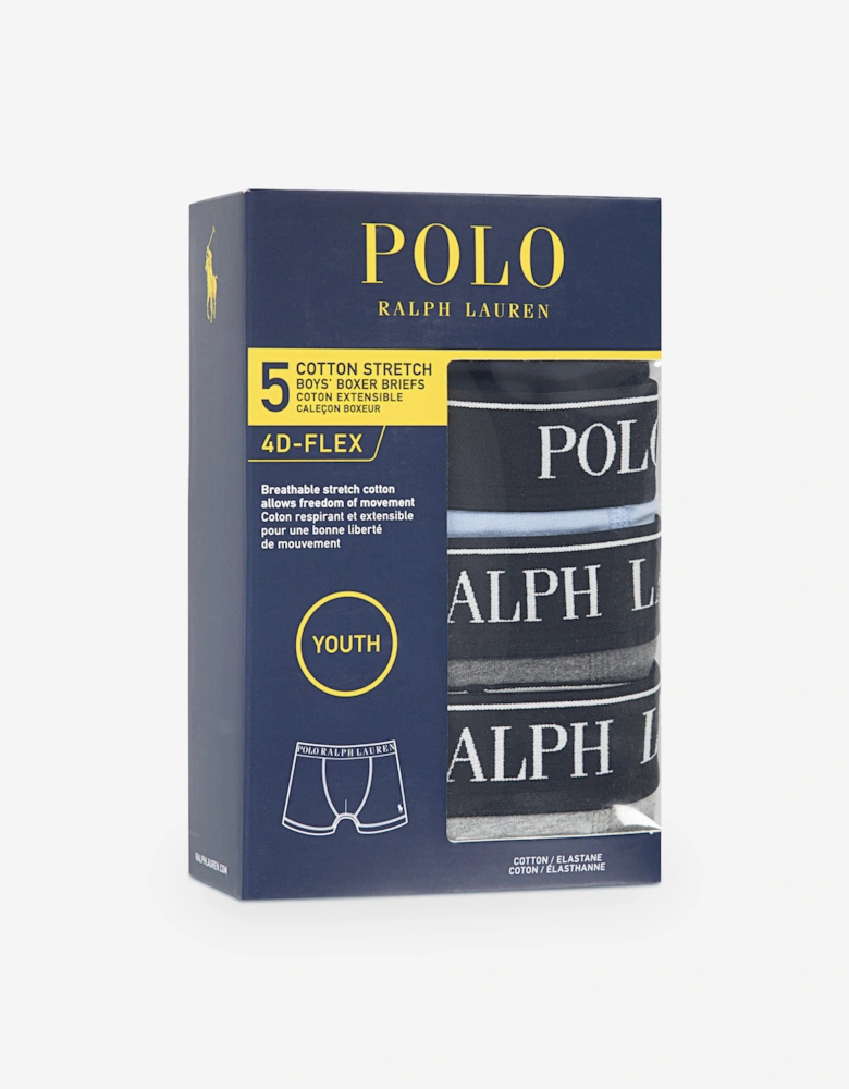 Boys Cotton Stretch 5 Pack Boxer Shorts Set in Blue