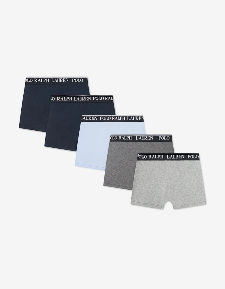 Boys Cotton Stretch 5 Pack Boxer Shorts Set in Blue