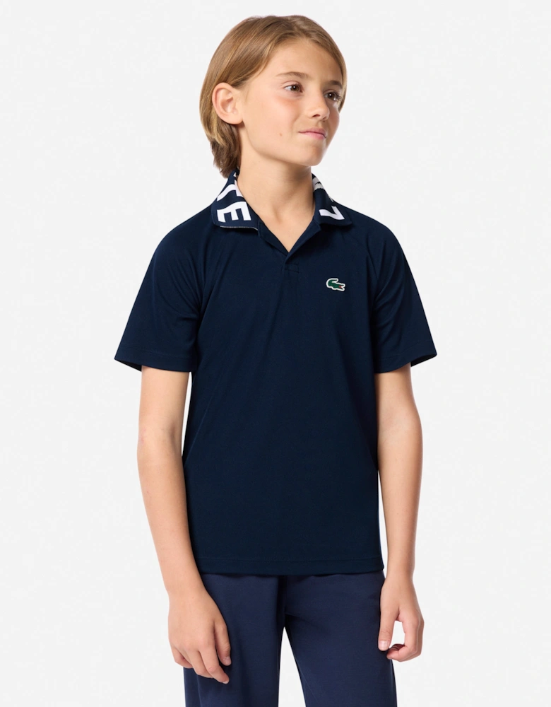 Boys Sport Jacquard Polo Shirt in Navy
