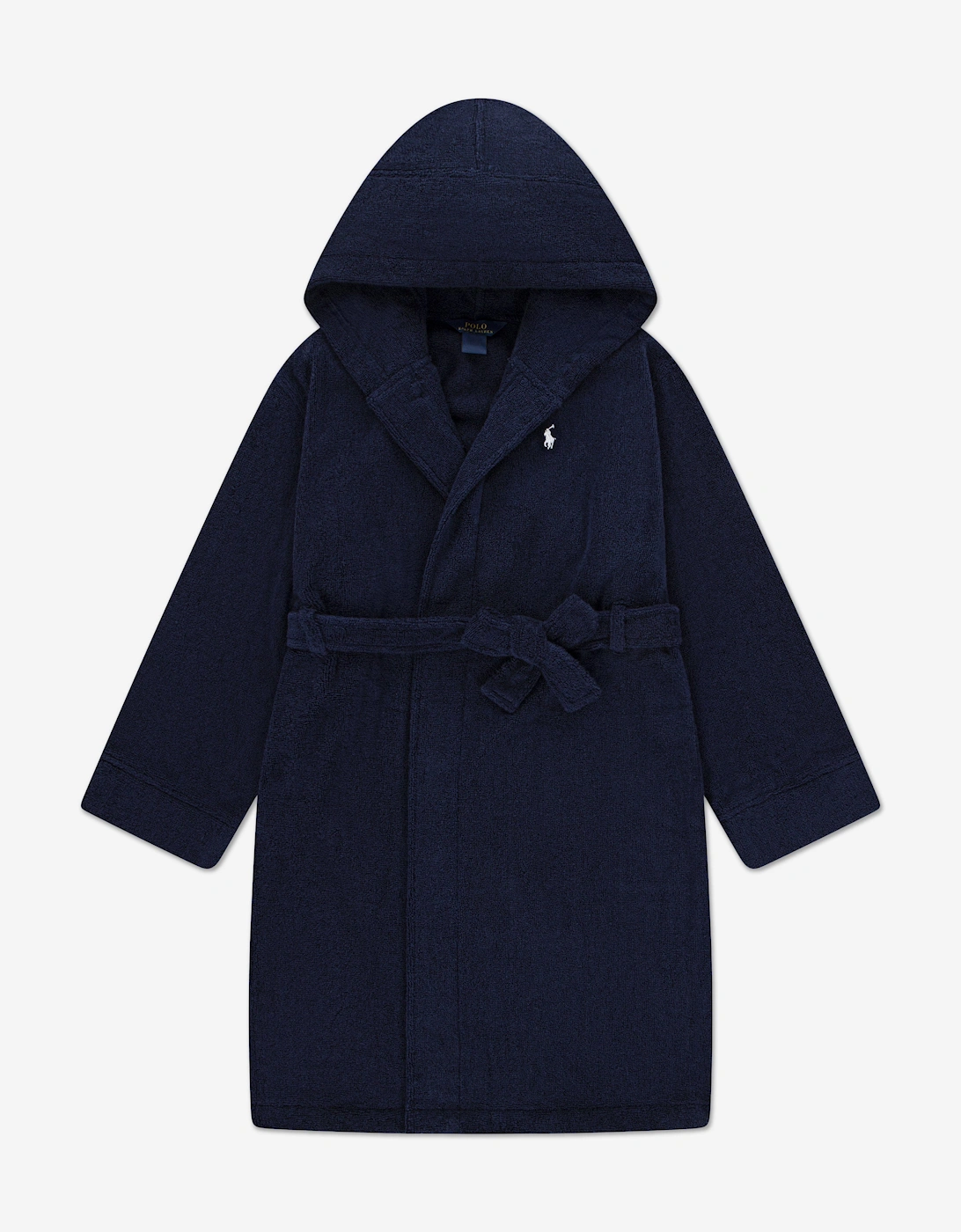 Boys Hooded Plush Terry Bathrobe in Navy, 5 of 4