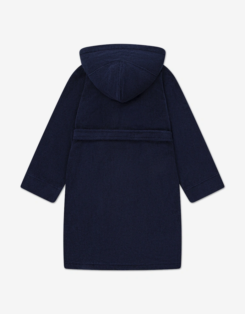 Boys Hooded Plush Terry Bathrobe in Navy
